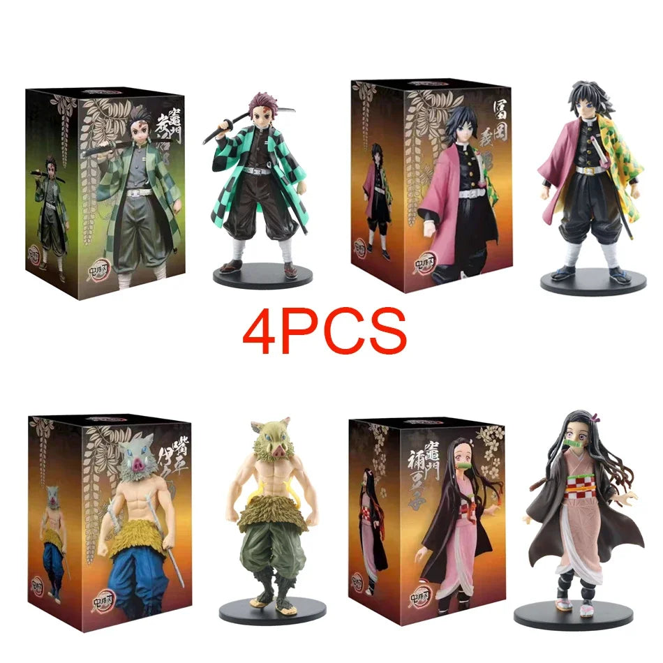 Anime Demon Slayer Kimetsu No Yaiba Action Figures – Tanjirou, Nezuko, Zenitsu & Inosuke PVC Model Toys
