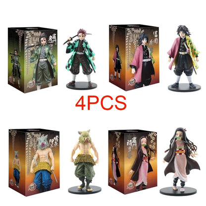 Anime Demon Slayer Kimetsu No Yaiba Action Figures – Tanjirou, Nezuko, Zenitsu & Inosuke PVC Model Toys