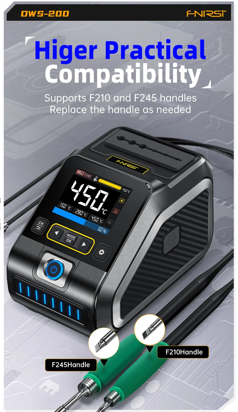FNIRSI DWS-200 200W Power Soldering Iron Station | C210 C245 Handle for Electronic Welding & Rework