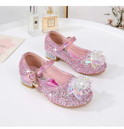2024 Spring Girls' Elsa Princess Shoes - Ice and Snow Romance Crystal Sandals for Kids
