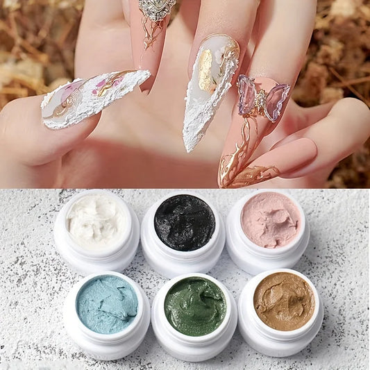 6 Colors 3D Sand Texture Gel Nail Polish Set – No Wipe Top Coat Needed UV Nail Art Lacquer with Plaster Effect Finish
