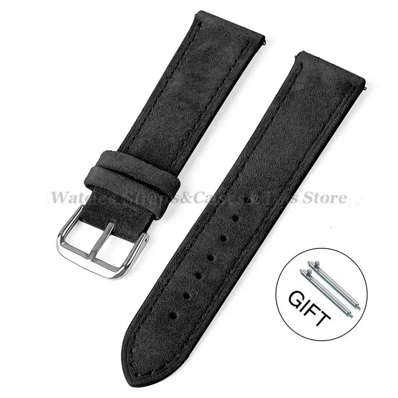 Suede Genuine Leather Watch Band - 18mm 19mm 20mm 22mm 24mm Vintage Handmade Stitching Strap For Seiko Huawei GT2 GT3 GT4