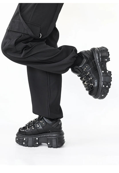 New Punk Style Lace-up Women’s Platform Boots with 6CM Heel, Gothic Rock Ankle Boots, Metal Decor Sneakers