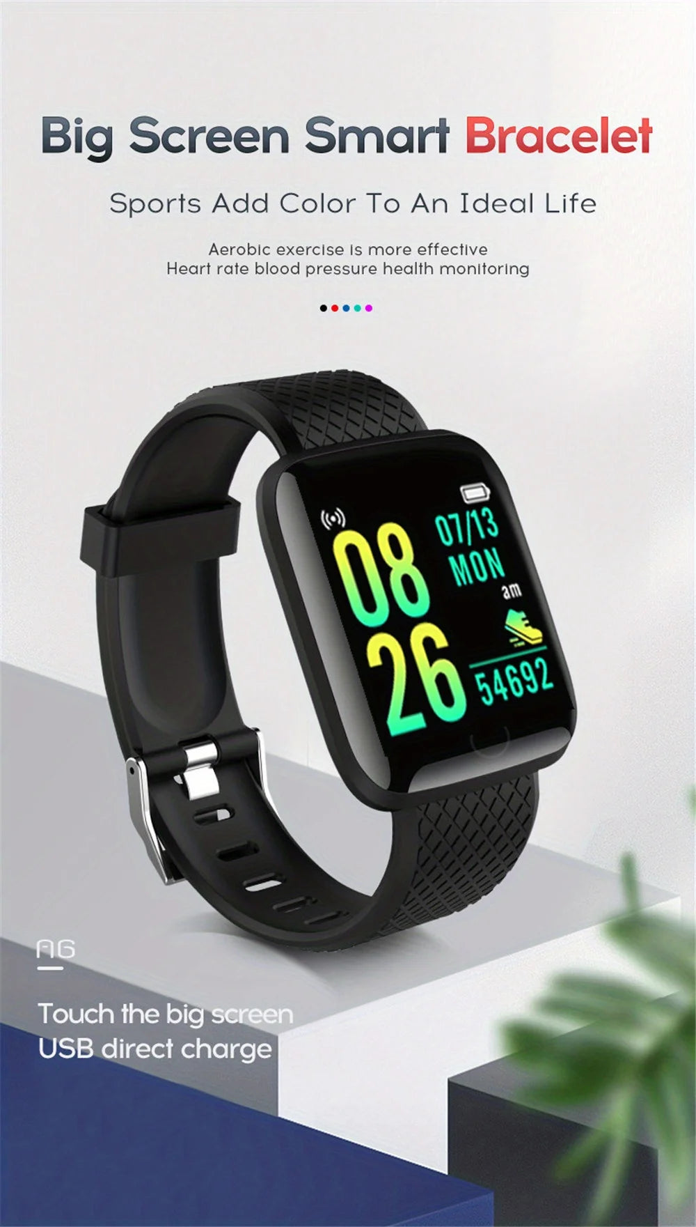 Smartwatch Fashion Sports Bracelet for Women & Men, Multi-Function USB Charging, Compatible with Xiaomi & Huawei