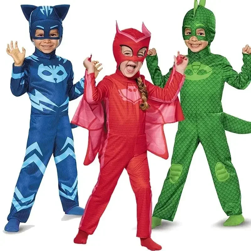Anime Superhero Cosplay Costume - Owlette, Catboy, Connor, Greg & Gekko Cloak Suit for Boys' Parties and Performances