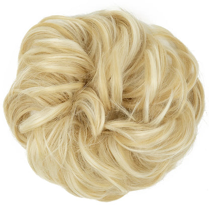 Synthetic Messy Hairpiece Chignon Scrunchie – Blonde & Brown Donut Bun for Women, Elastic Daily Use Hair Extension H9