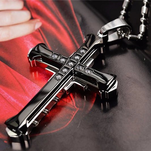 2025 Cross Pendant Necklace for Men – Zircon Black Gold Stainless Steel Hip Hop Punk Chain Jewelry, Simple Cool Fashion Gift