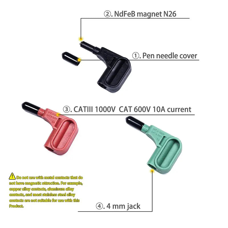 Magnetic Test Probes - Back Probe Leads for Digital Multimeters and Megohmmeters, Quick-Connect Set