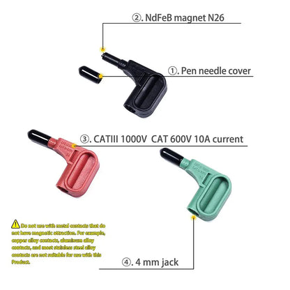 Magnetic Test Probes - Back Probe Leads for Digital Multimeters and Megohmmeters, Quick-Connect Set