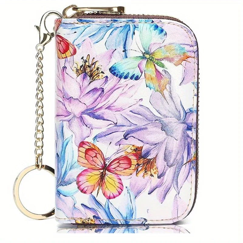 RFID Leather Card Holder Wallet with Zipper & Key Ring – Slim Credit Card Case & Coin Purse for Men and Women