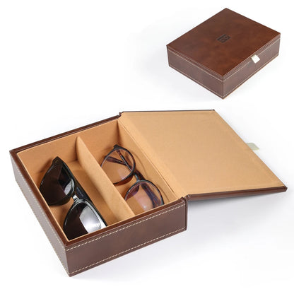 Brown PU Sunglasses & Eyeglasses Storage Case – Optical Frame Display Box with 2 or 4 Slots