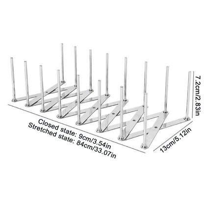 Foldable Stainless Steel Dish & Lid Rack - Retractable Pot Lid Organizer for Kitchen Tableware Storage