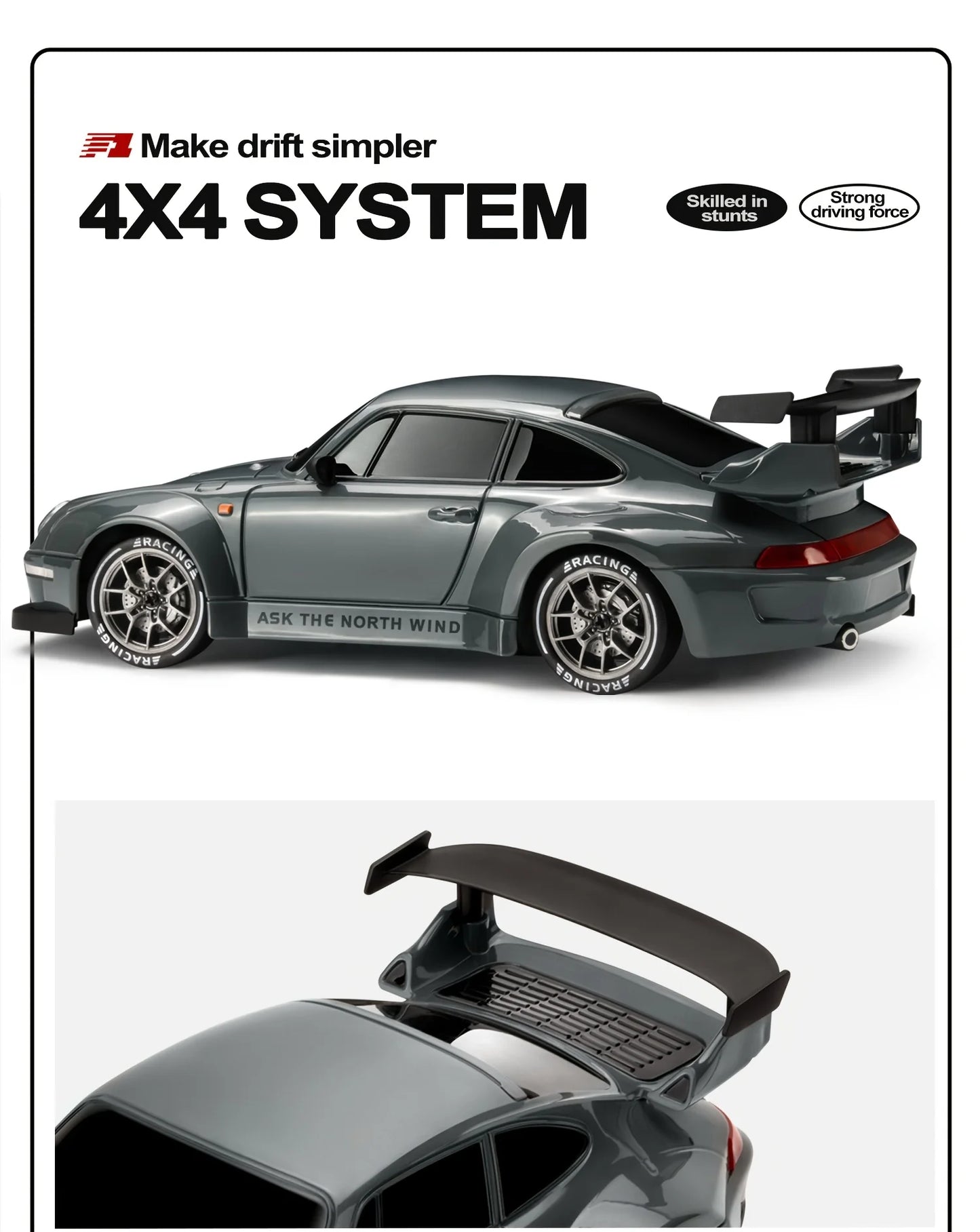 1:24 RC Drift Car — 4WD High-Speed Remote Control Sport Car with LED Lights & Extra Drifting Tire, Kids & Adult Gift