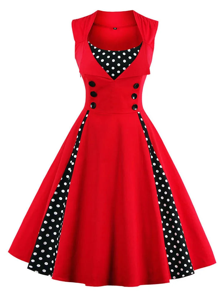 Women’s Vintage 50s/60s Polka Dot Swing Dress S–5XL – Sleeveless Summer Party Dress Elegant Casual Tunic Style
