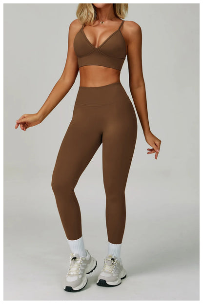 2/3PCS Women’s Seamless Yoga & Gym Set – Push-Up Sports Bra, Long Sleeve Jacket & Workout Leggings
