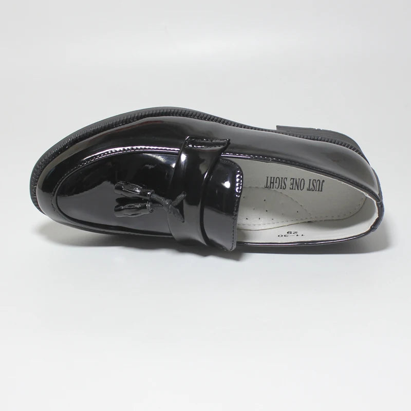 Boys’ Black Dress Shoes – Soft Patent PU Leather Flats for Kids and Teenagers, Ideal for Weddings, Parties, and Stage Performances
