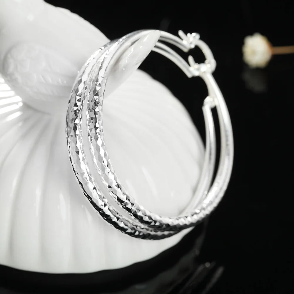 Charms 925 Sterling Silver 5CM Circle Hoop Earrings for Women - Fashionable Wedding Party Jewelry, Holiday Gifts