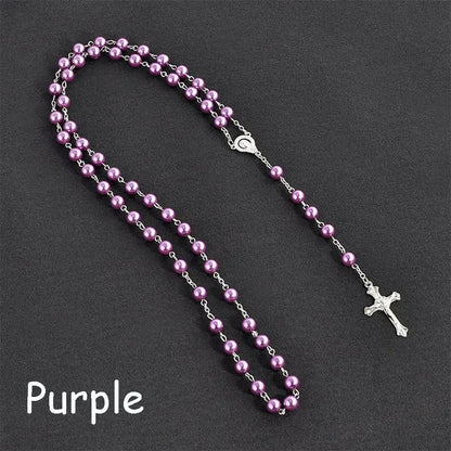 Vintage Crucifix Cross Necklace – Jesus Rosary Beads Chain with Virgin Mary Pendant Religious Jewelry Charm for Men & Women