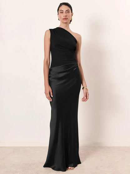 Mozision Women’s Satin Maxi Dress – Sexy Patchwork Sleeveless Backless Bodycon Evening & Club Party Dress