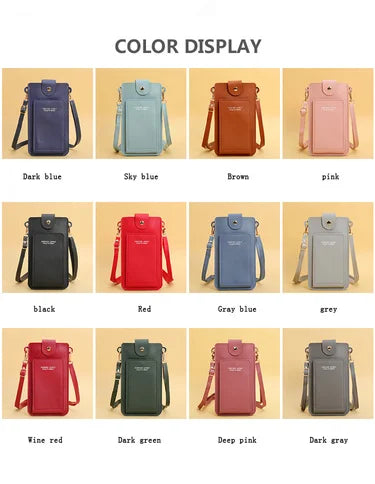 Women's Soft Leather Wallet Crossbody Bag – Touch Screen Phone Purse with Shoulder Strap