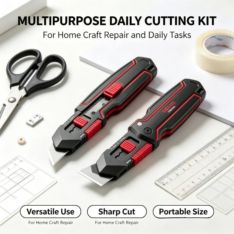 DELIXI 6-in-1 Transforming Utility Knife - Multifunctional Cutter for Cardboard, Paper & Boxes