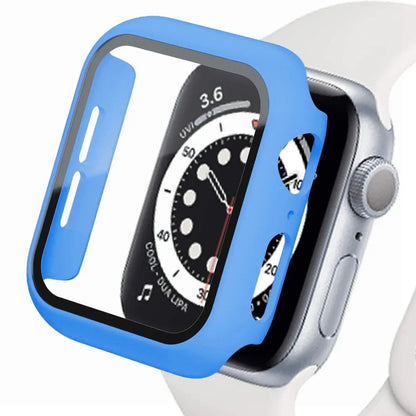 Apple Watch Tempered Glass Case - Full Cover PC Bumper Screen Protector for Series 9 8 7 6 SE 45mm 41mm 44mm 40mm