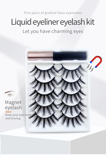 REDSIREN 5 Pairs Magnetic Eyelashes with Eyeliner – Reusable Thick Natural False Lashes