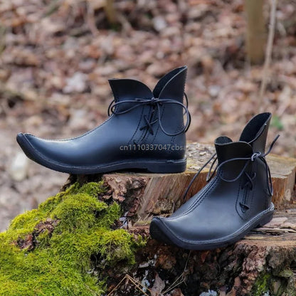 Medieval Renaissance Elf Ankle Boots - Pointed Lace-Up Pirate Cosplay Shoes for Men & Women