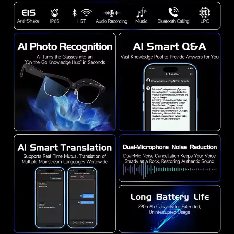 2026 AI Smart Glasses with 120+ Language Translation – 800W Camera, 8K Video, Music & Call Functions, Color-Changing Business Glasses for Men