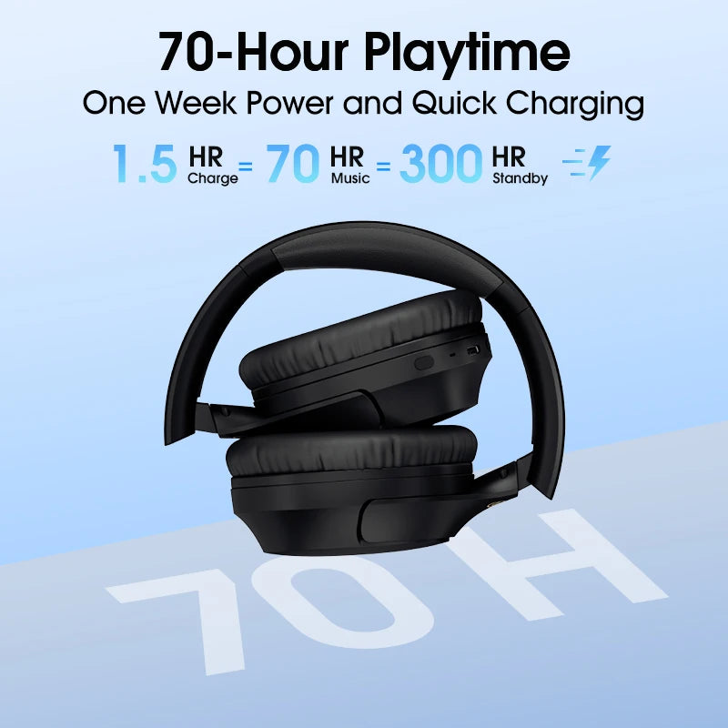 QCY H2 Pro Wireless Headphones - Bluetooth 5.3, HIFI 3D Stereo, BASS Mode Gaming Earbuds, 70H Playtime, Over-Ear Headset