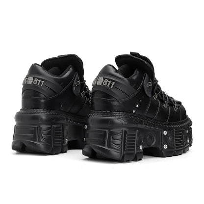 New Punk Style Lace-up Women’s Platform Boots with 6CM Heel, Gothic Rock Ankle Boots, Metal Decor Sneakers