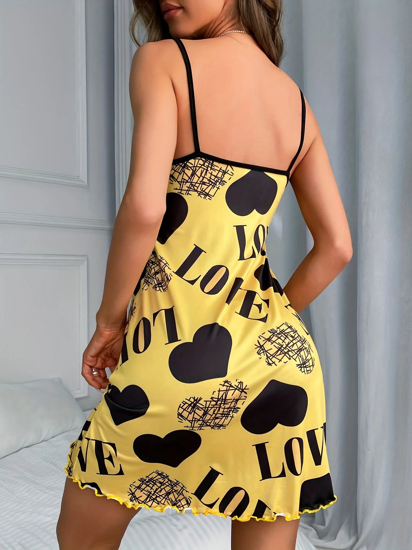 Women’s Heart LOVE Nightgown - Soft Breathable Summer Camisole Backless Ruffle Sleep Dress