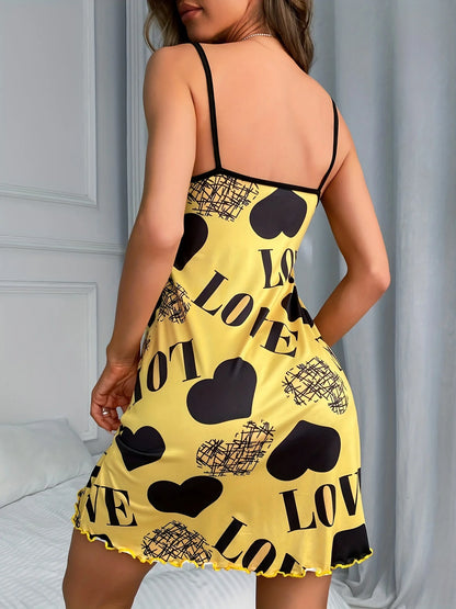 Women’s Heart LOVE Nightgown - Soft Breathable Summer Camisole Backless Ruffle Sleep Dress
