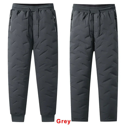 Men’s Winter Down Cotton Pants — Waterproof Thickened Wool Jogger with Zipper Pockets, Warm Outdoor Ski Pants, 7XL