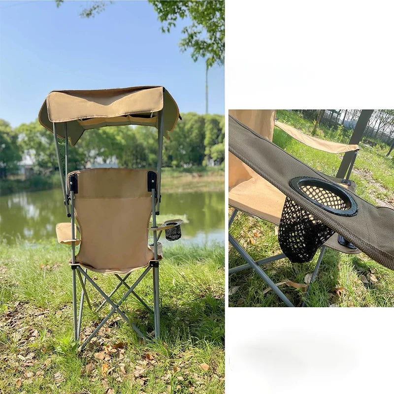Portable Outdoor Folding Chair – Sunshade Armchair for Camping, Fishing, Picnic & Beach Use, Lightweight Travel Seat