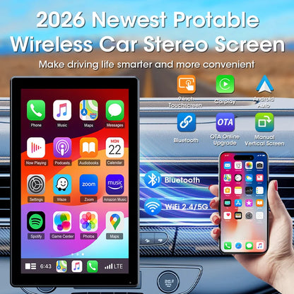 7/8/9'' Car Mirror Radio Display – Wireless CarPlay & Android Auto Multimedia Screen with Portrait & Landscape Support