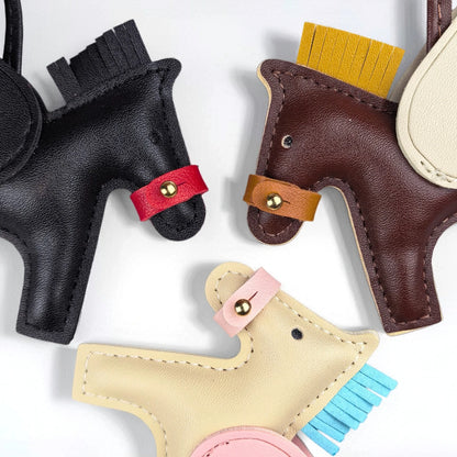 Winged Pony Keychain - Premium PU Leather Bag Charm with Detachable Strap