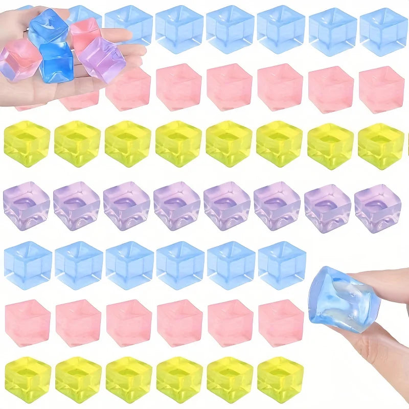 15Pcs Mini Ice Cube Squishy Stress Relief Toys – Transparent Squeeze Ice Block Fidget Set for Kids, Anxiety Relief & Sensory Gift Pack