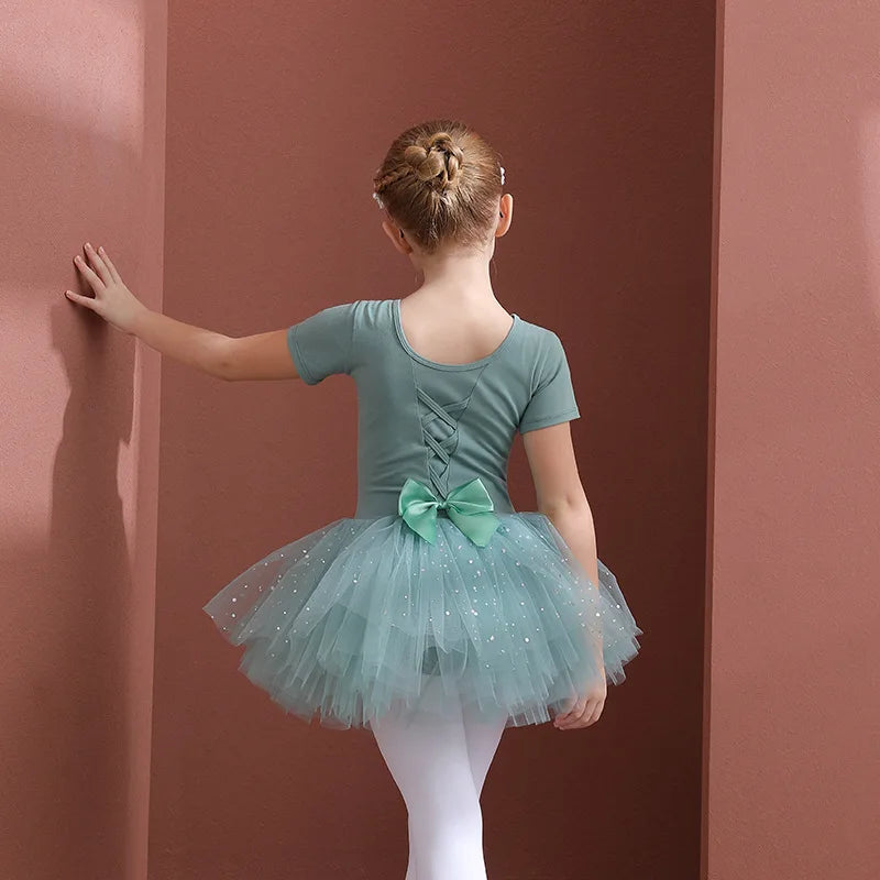Girls Ballet Tutu Dress — Kids Short & Long Sleeve Tulle Leotard with Bowknot for Dance, Gymnastics & Party