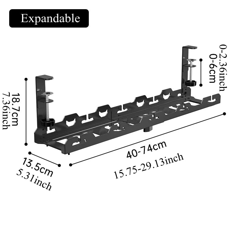 Telescopic Under-Desk Storage Rack – Metal Cable Management Tray for Home and Office, No-Punch Wire Organizer