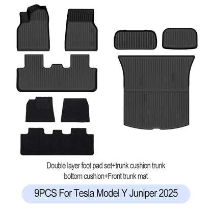 Tesla Model Y Juniper 2025+ TPE Floor Mats Set – Premium All-Weather Cargo & Trunk Liner, Wear-Resistant Car Interior Foot Protection Mats