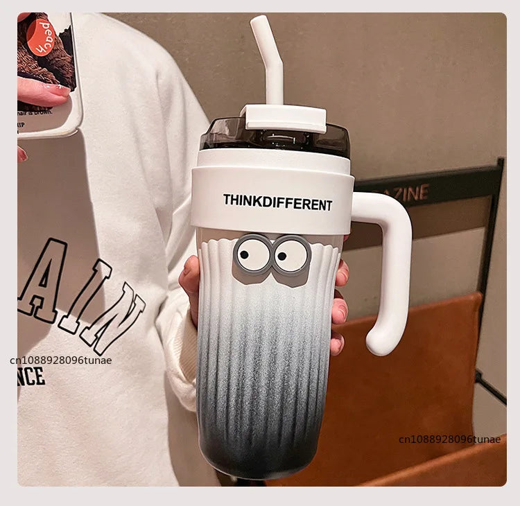 860ML Stainless Steel Coffee Cup – Outdoor Thermo Water Bottle with Straw, Vacuum Flask for Cold & Hot Drinks