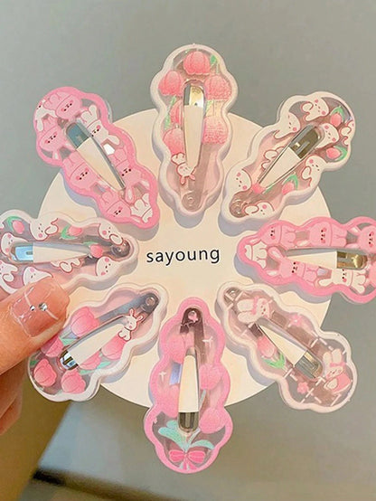 Cute Pink Rabbit Hair Clips - Bangs & Side Hair Clips for Daily Wear, School & Girls' Hair Accessories