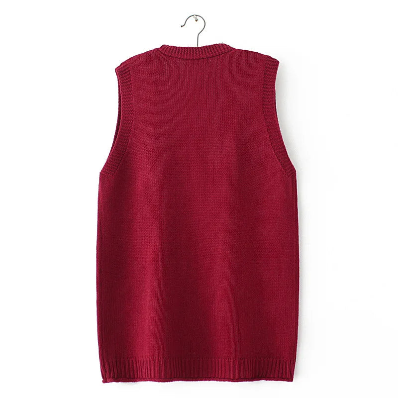 Plus Size Women's Embroidered Hollow Knit Sweater Vest – V-Neck Cardigan, Casual Autumn Fashion, E2 3023