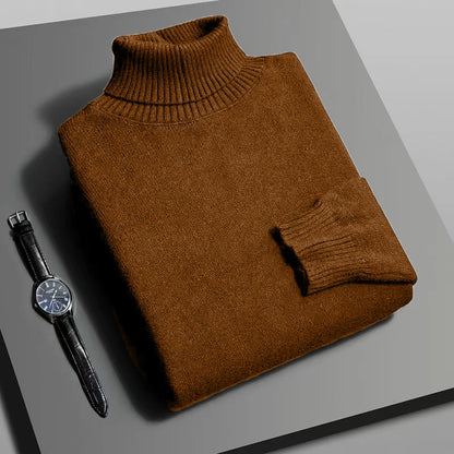Men’s Knitted Turtleneck Sweater - Slim Fit Long Sleeve Anti-Pilling Pullover for Autumn Streetwear Style