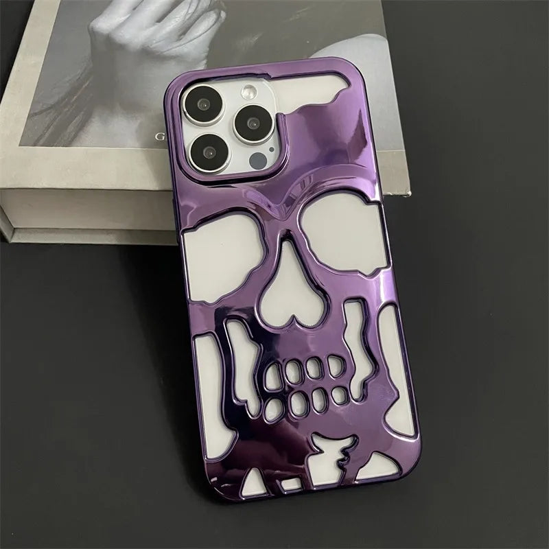 Cool Hollow Skull Ghostface Plating iPhone Case – Heat Dissipation Slim Cover for iPhone 14-17 Pro Max