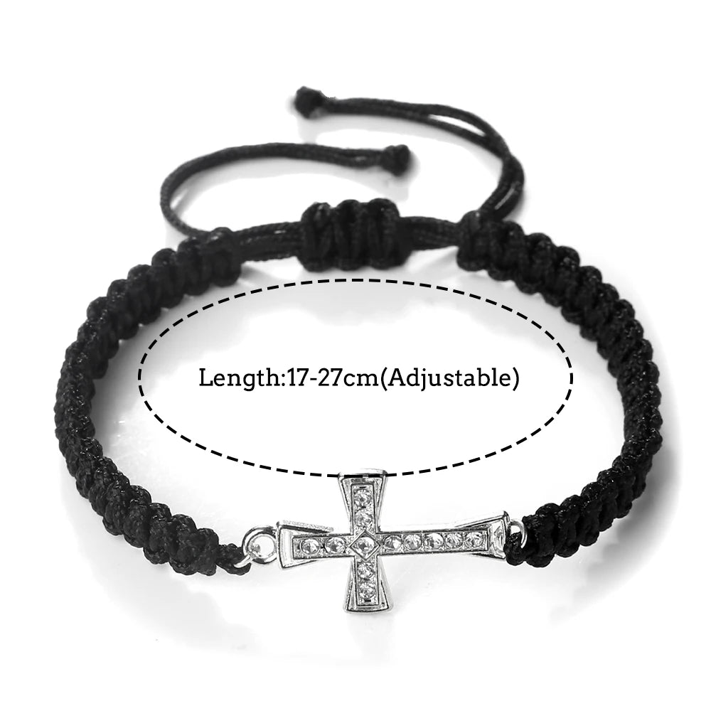 Red Crystal Cross Bracelet - Jesus Prayer Meditation Braided Healing Jewelry Gift for Couples