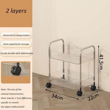 Transparent Acrylic Rolling Storage Cart - 2/3/4-Tier Trolley with Removable Hanging Baskets