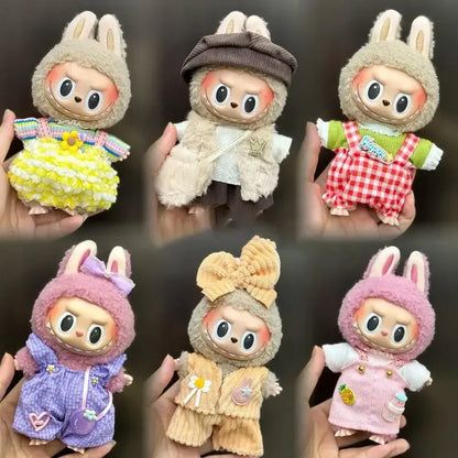 Mini Plush Doll Clothes Set – Kpop EXO Labubu Idol Overalls Outfit for 15-17cm Dolls, Clothing Gift
