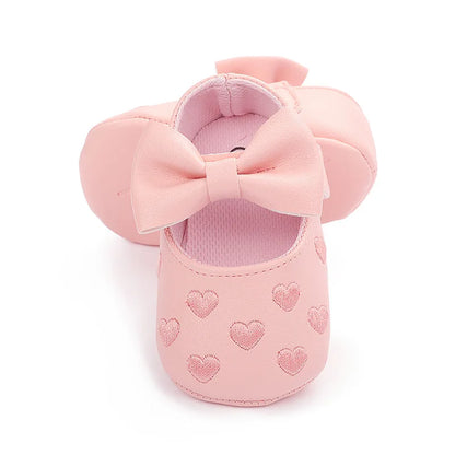 Baby Girls Shoes - Classic Dress Style with Cute Bow-Knot Heart, Anti-Slip Soft Sole First Walkers for Infants 0-18m